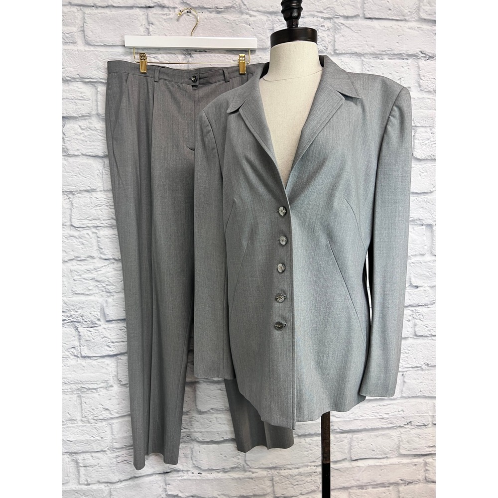 Escada Pant Suit Womens 44 Gray Good Wool Silk Blend Blazer Trousers Set